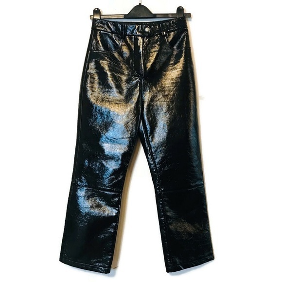 TopShop Black Vinyl Pants High Waisted Paneled Tapered Pant 4 petite short 27 S - Picture 1 of 8